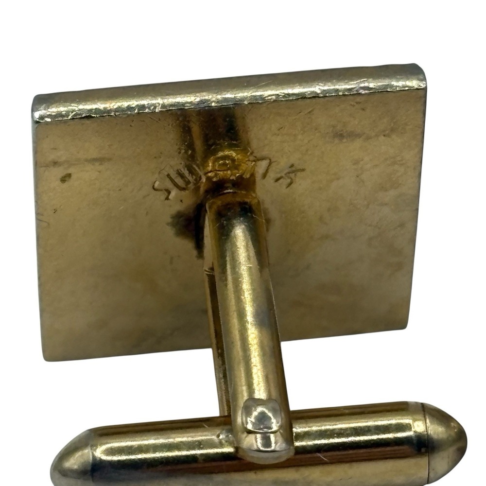 Swank Cufflinks And Tie Clip Red Accent Center Gold Tone Vintage Square Textured - Picture 6 of 13